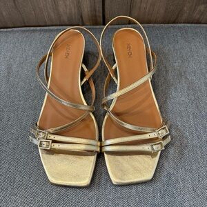 ME+EM Metallic Gold Strappy Sandals kitten heel